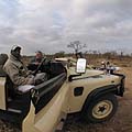 Safari in South Africa, coffee Break, the landrover is stopped and we all get to get our after looking around for large cats. the area seems safe