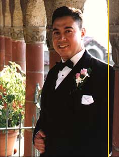 Wedding portrait of Angies husband - digital or traditional film based wedding photography - Wedding photographed at the Mission Inn in Riverside, Color Photography  by Bo Lorentzen